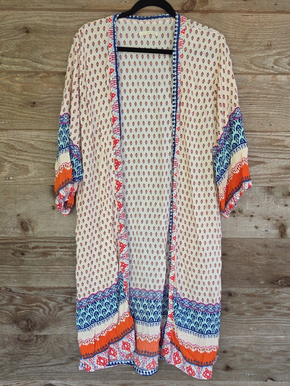 Do everything in love Cream Kimono with Blue & Orange Trim